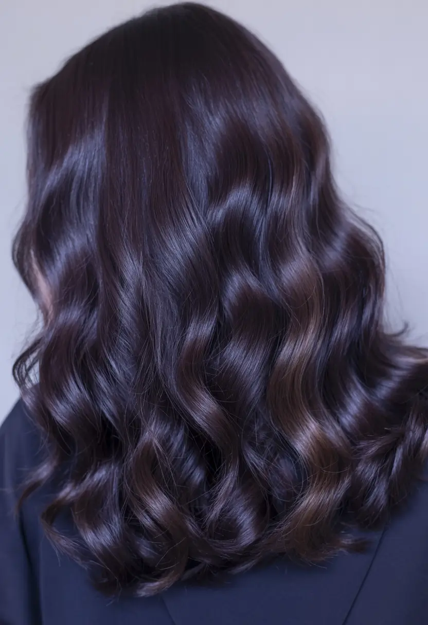 Brunette Hair Color Ideas Winter 2025-2026 Glossy Midnight Waves