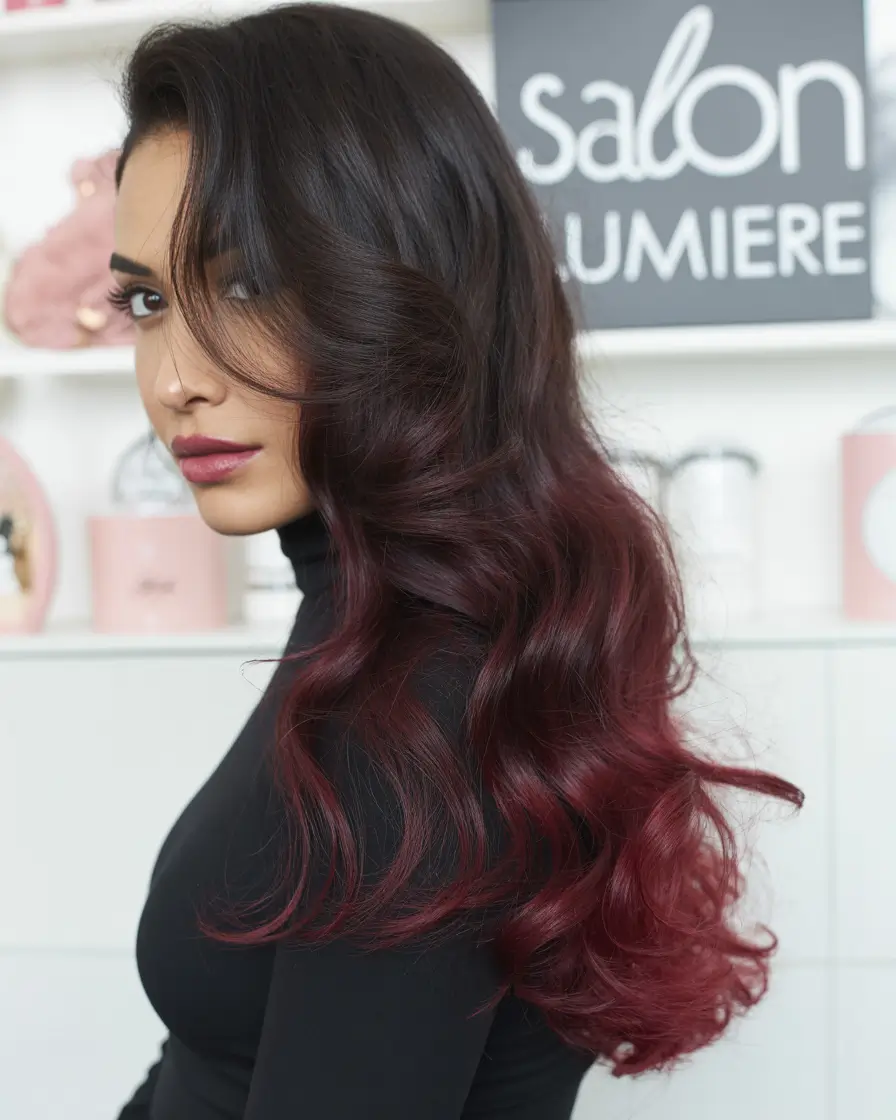 winter hair colors for brunettes red Red Ombre Brunette for Bold Energy
