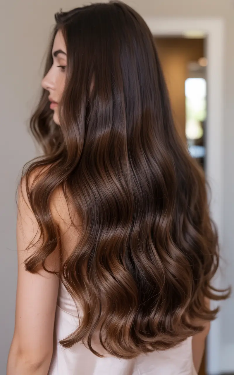 medium length straight Soft Walnut Brunette With Gentle Flow