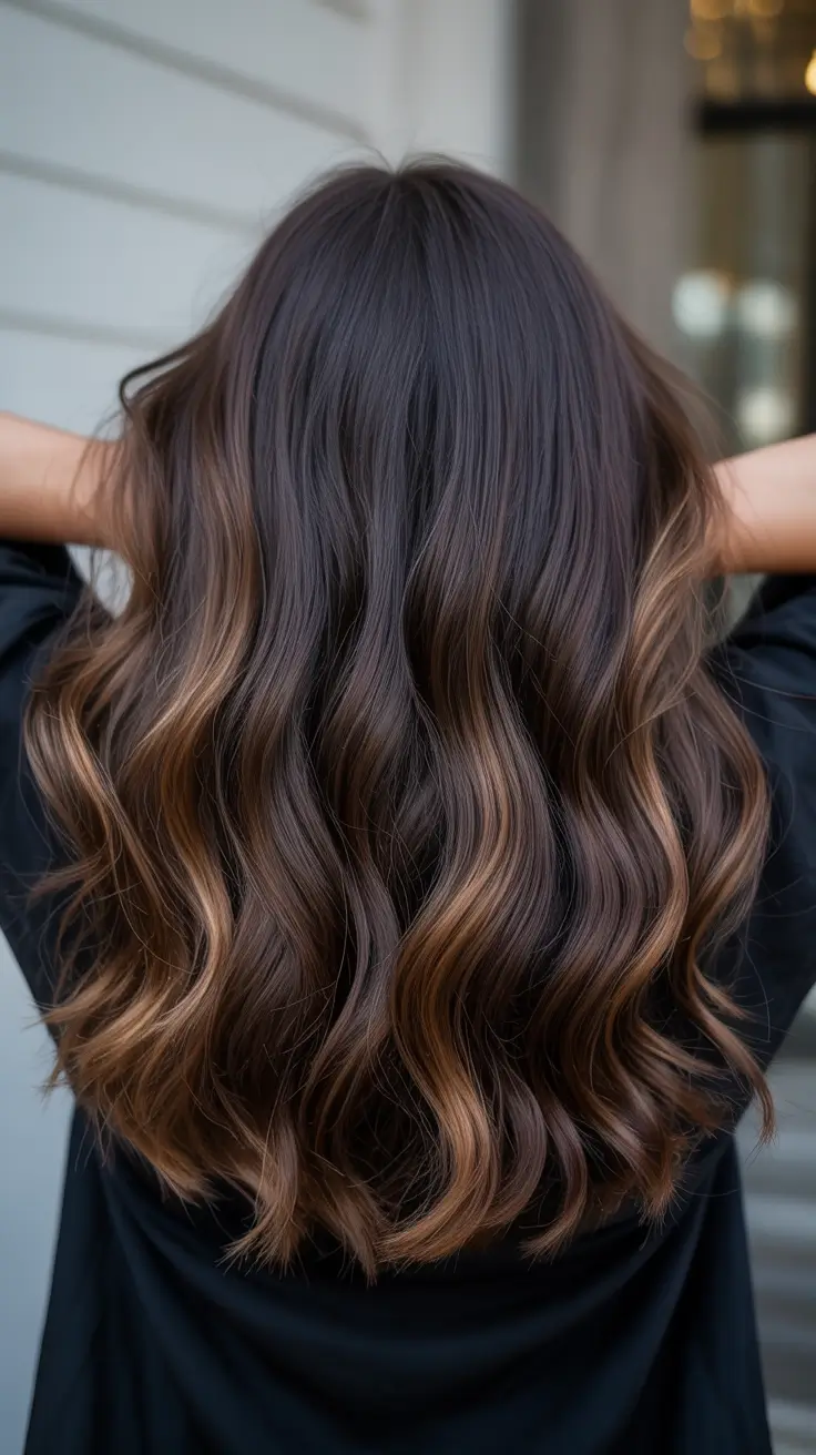 Balayage caramel highlights Caramel Balayage on Dark Brunette Base