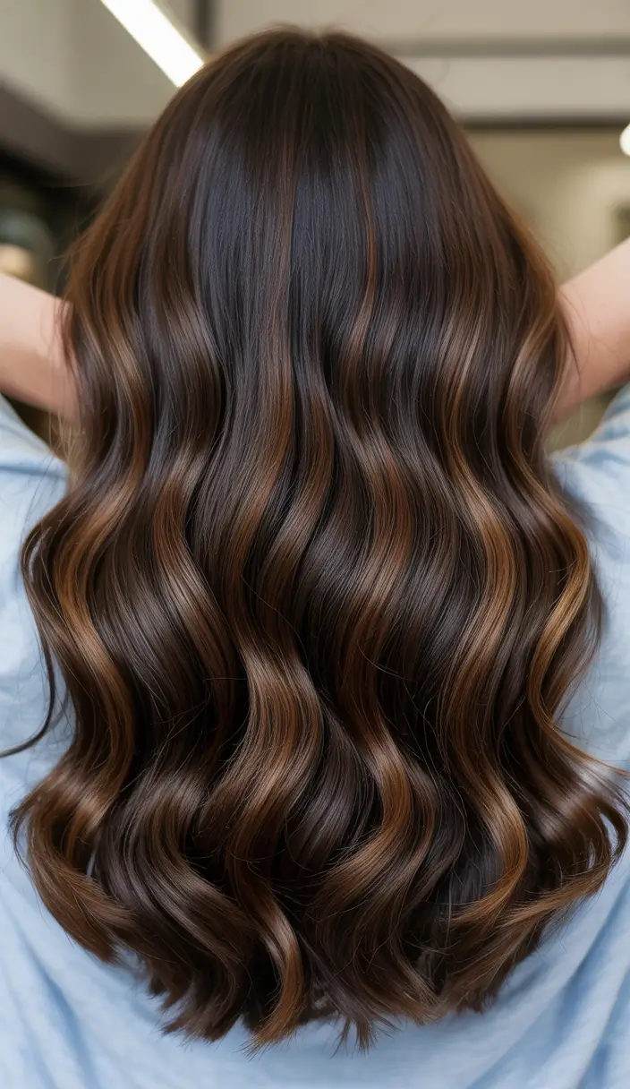 Brunette Hair Color Ideas Winter 2025-2026 Mocha Ribbon Highlights