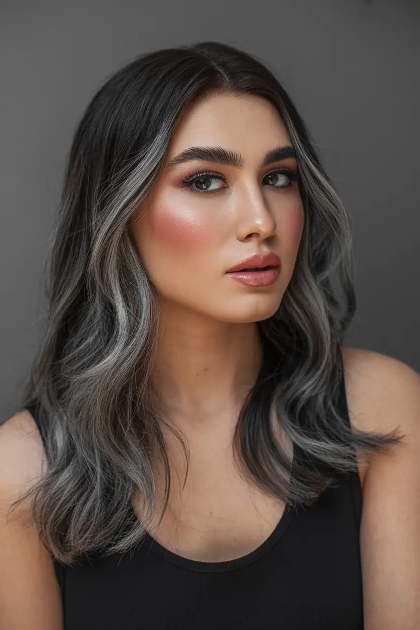 Brunette Hair Color Ideas Winter 2025-2026 Silver-Edged Brunette