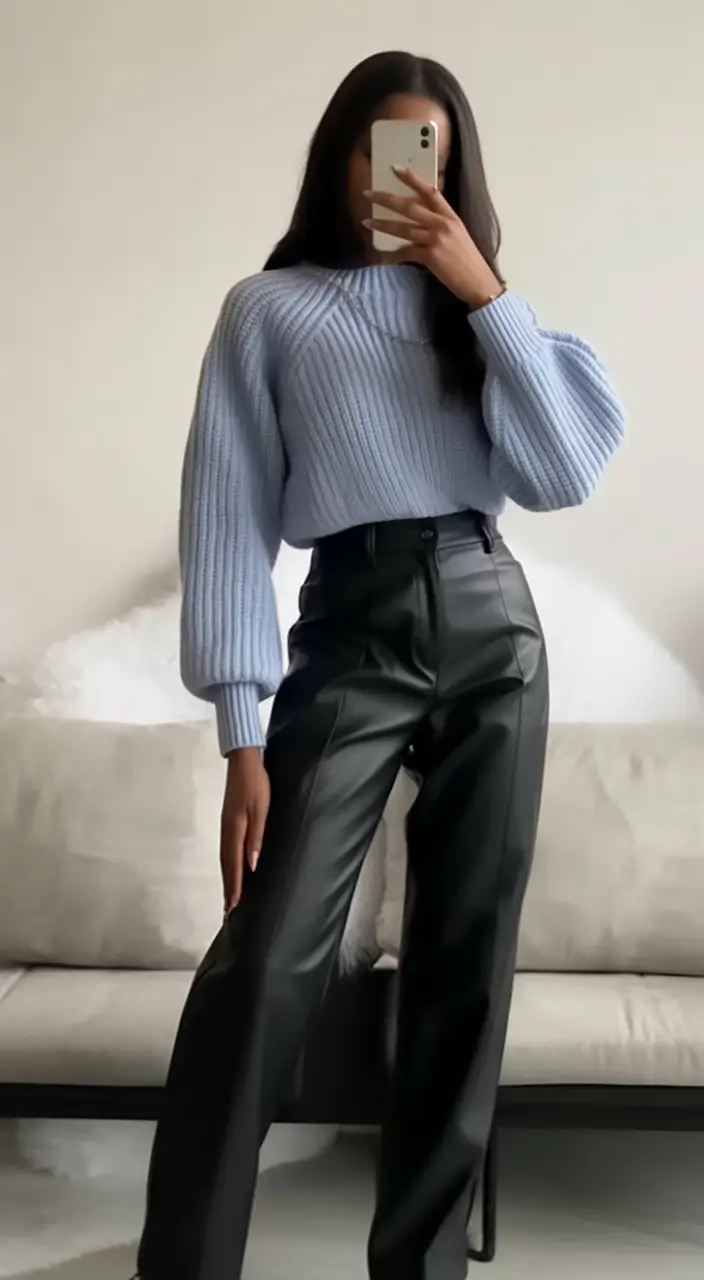 casual outfits for women 2026 Modern Blue with Leather Edge