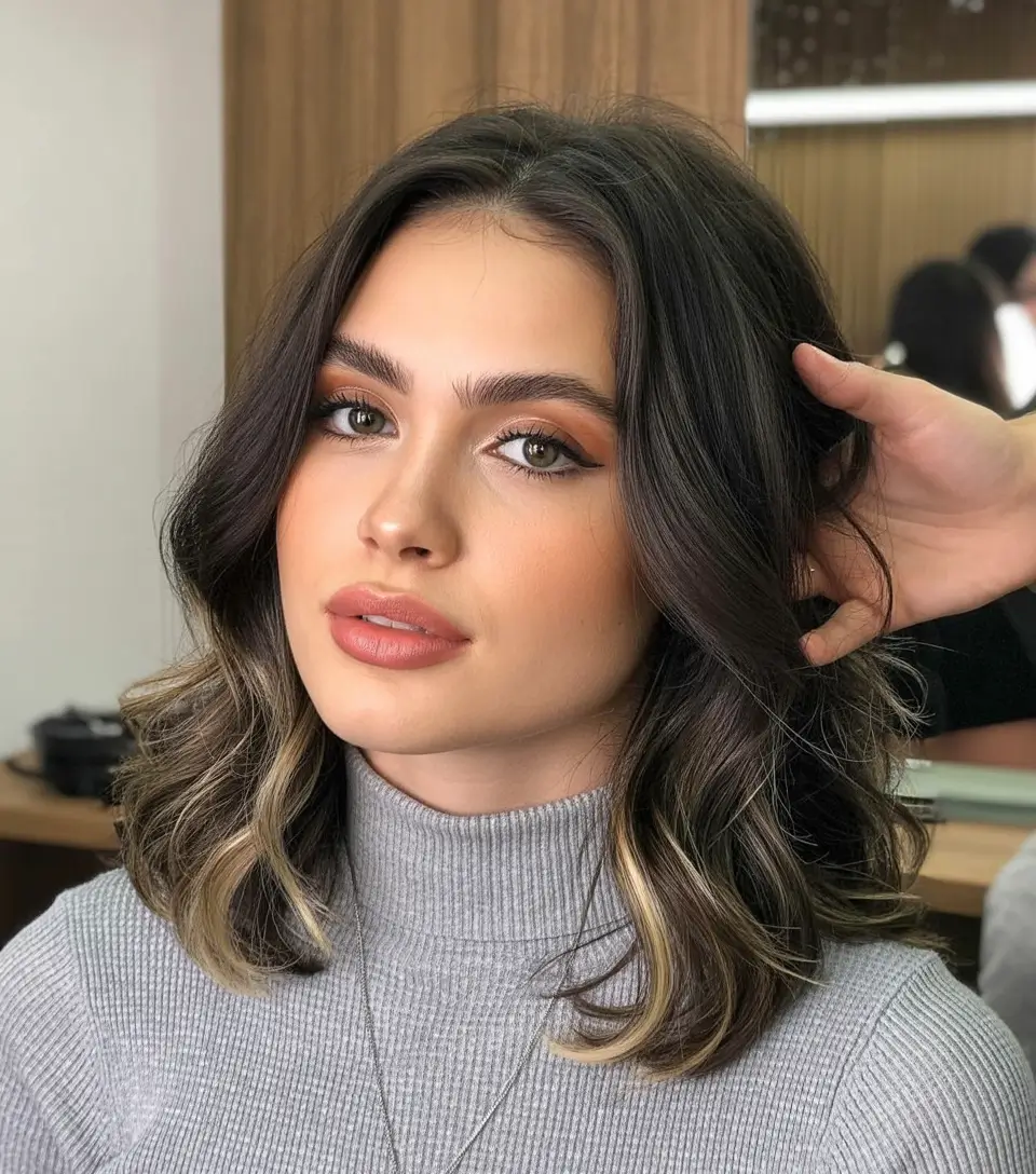 deep winter hair colors blonde Soft Brunette Bob with Bold Face-Framing Highlights