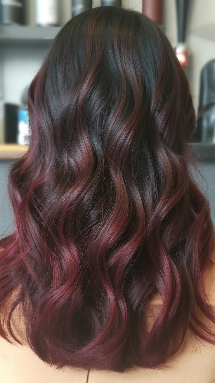 deep winter hair dye colors Midnight Black with Crimson Ribbons