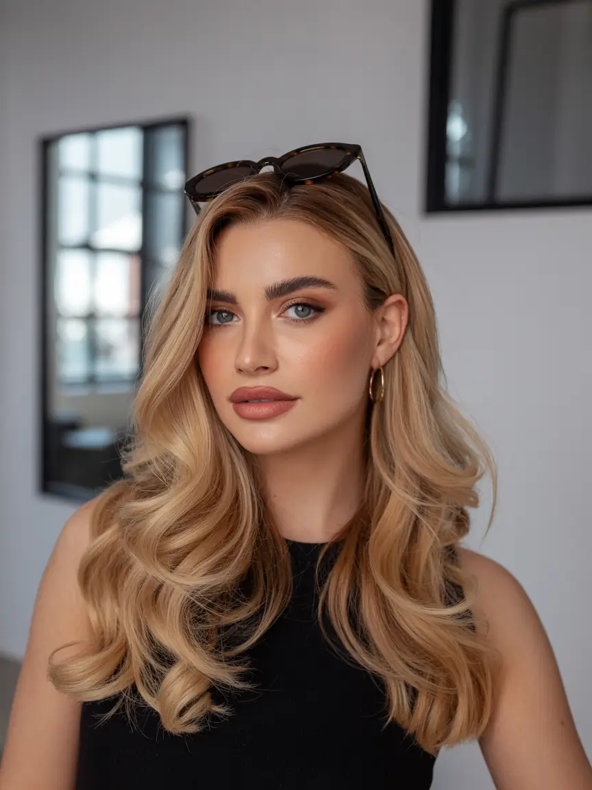 the best hair colors for deep winter Golden Butter Blonde with Glamorous Waves