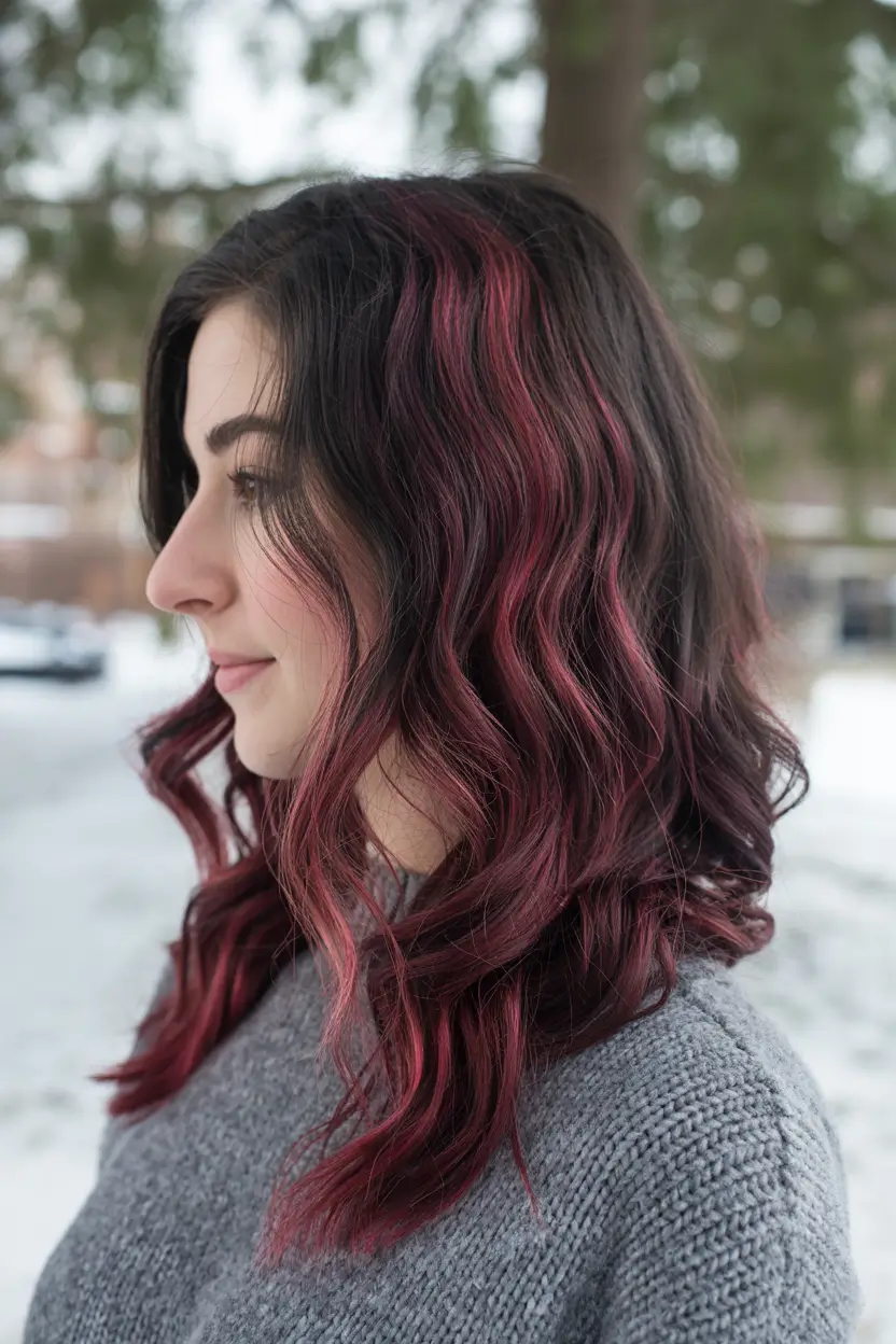 deep winter hair colors blonde Berry-Tinted Waves with a Bold Twist