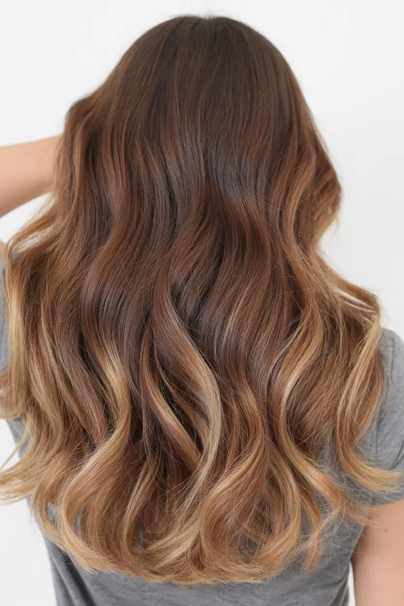 deep winter hair colors blonde Caramel-Infused Brunette