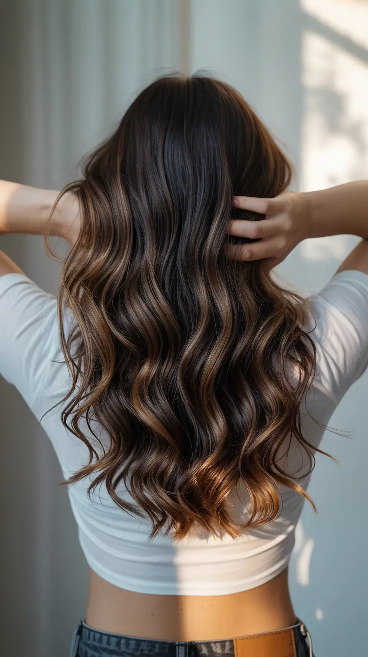 deep winter hair colors blonde Warm Mocha with Subtle Highlights