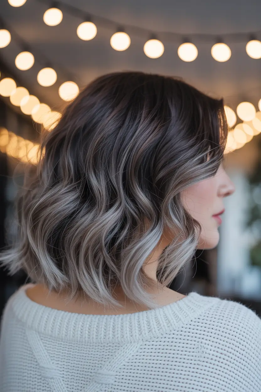winter hair colors 2025 Smoky Silver Bob