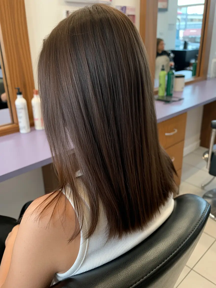 winter hair colors Sleek Chocolate Brown with Subtle Layers