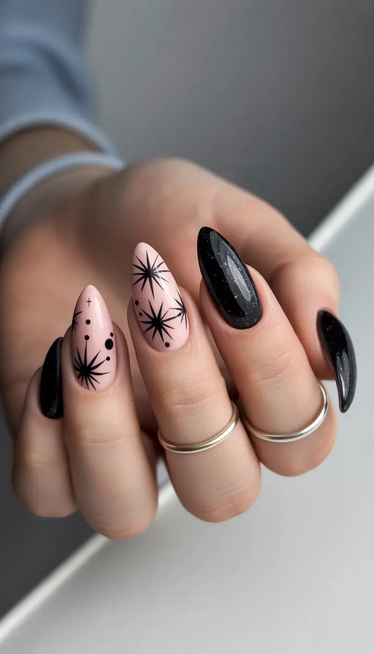 Christmas Acrylic Nails 2025 Cosmic Noir Chic