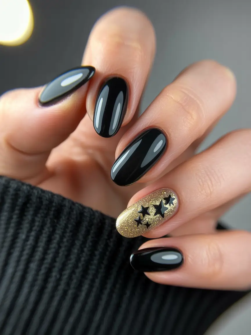 Christmas Acrylic Nails 2025 Golden Night Stars