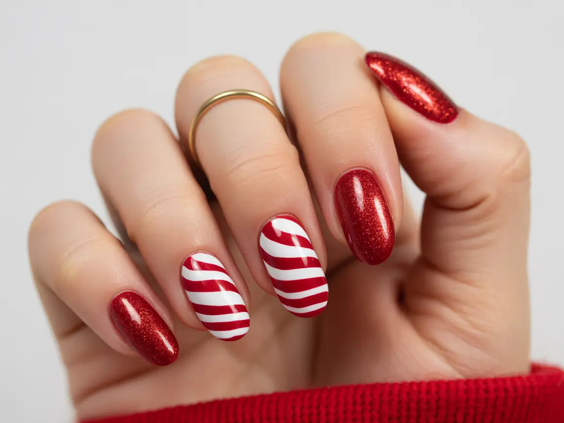 Christmas Acrylic Nails 2025 Peppermint Swirl Bliss