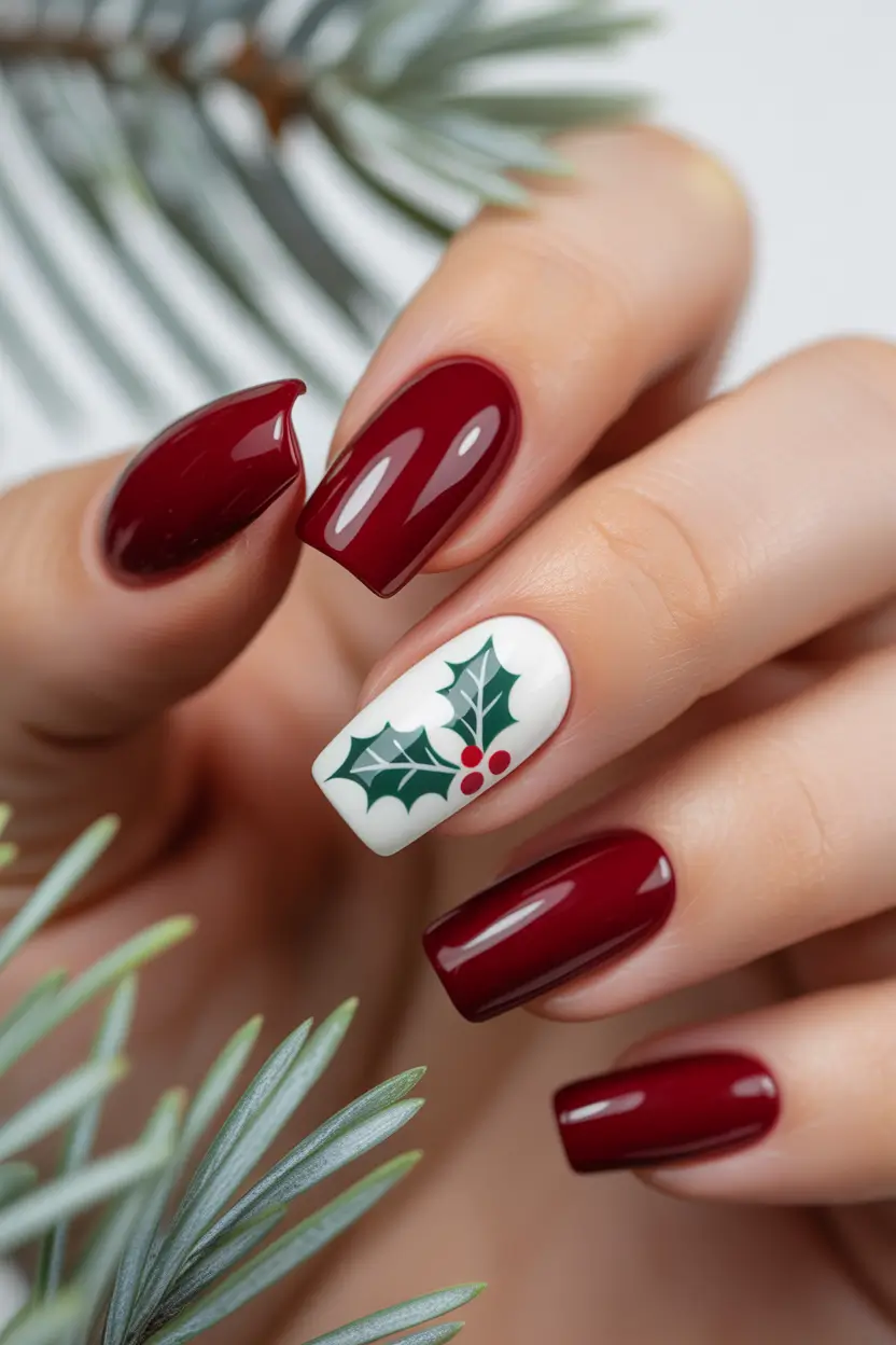 Christmas Acrylic Nails 2025 Holly Berry Classic