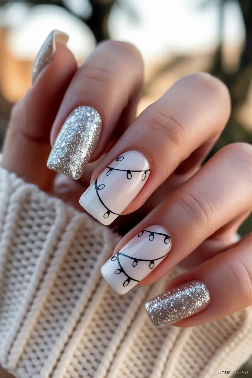 Christmas Acrylic Nails 2025 Frosted Silver Lights