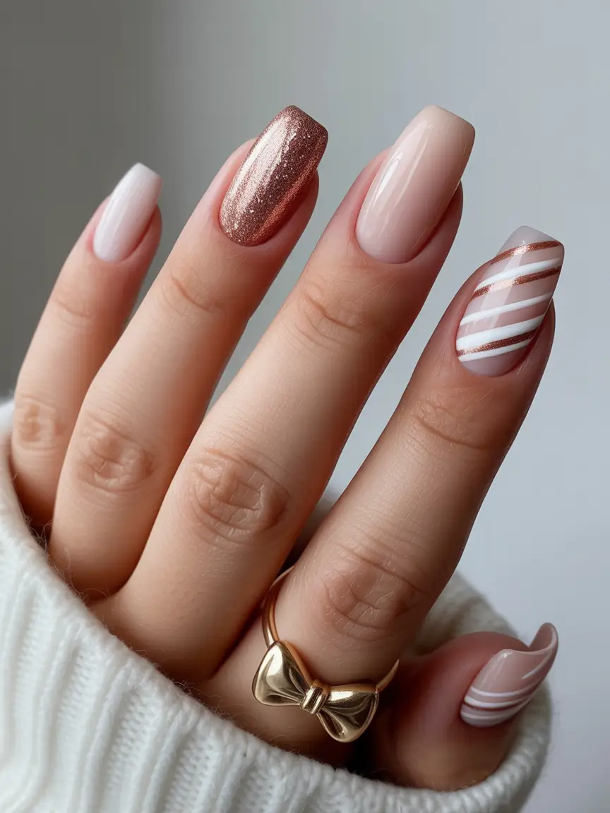 Christmas Acrylic Nails 2025 Candy Stripe Neutrals