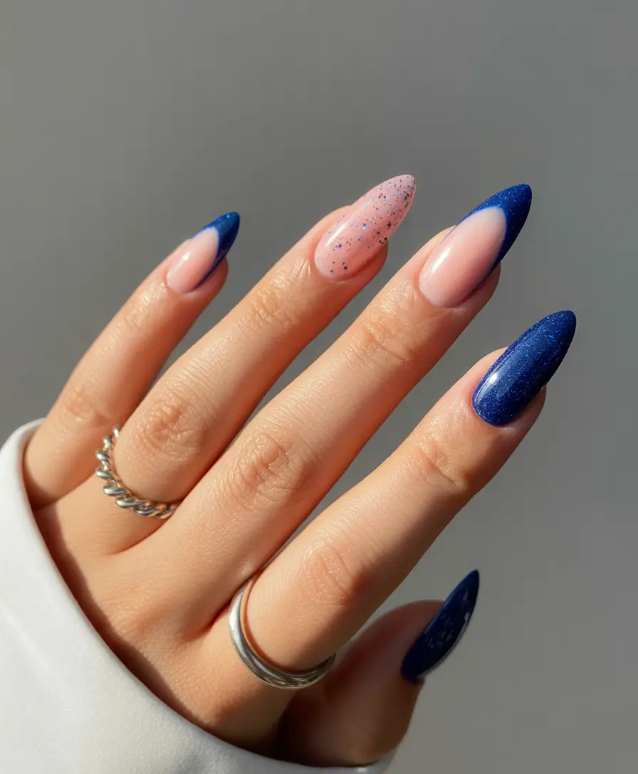 Christmas Acrylic Nails 2025 Midnight Blue Elegance