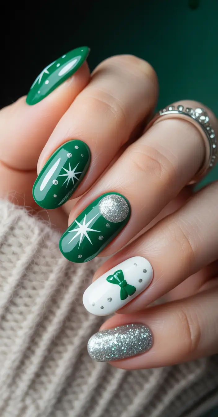 Christmas Acrylic Nails 2025 Emerald Star Magic