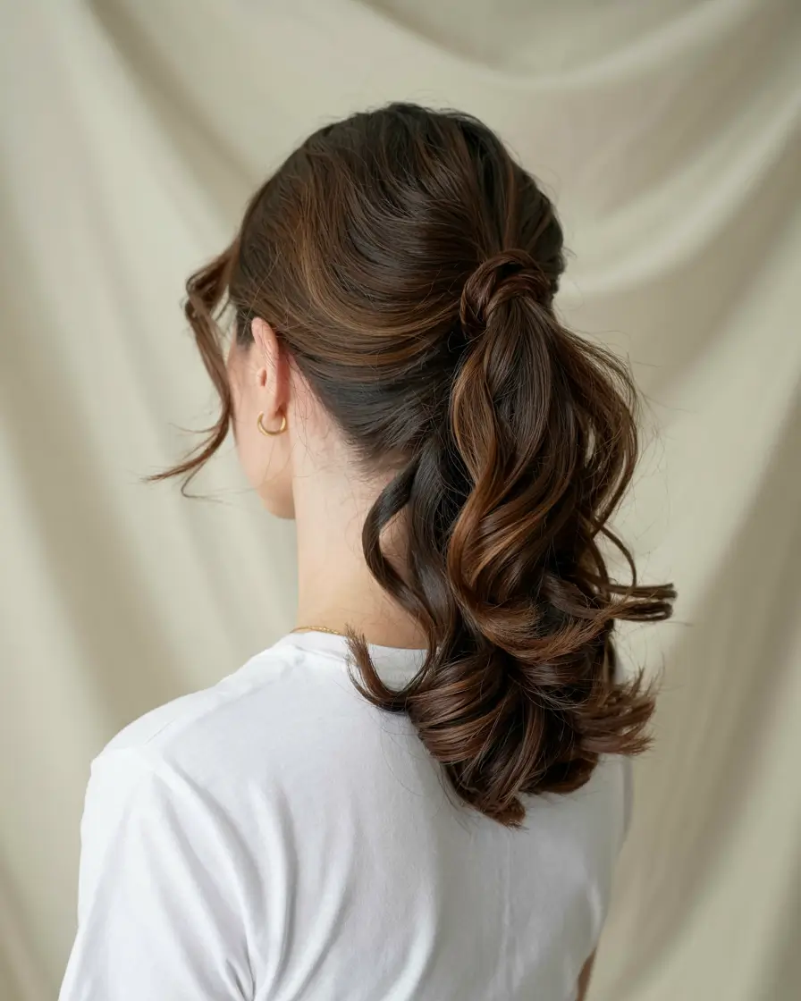Christmas Holiday Hairstyles 2025 Glossy Twisted Ponytail Perfection