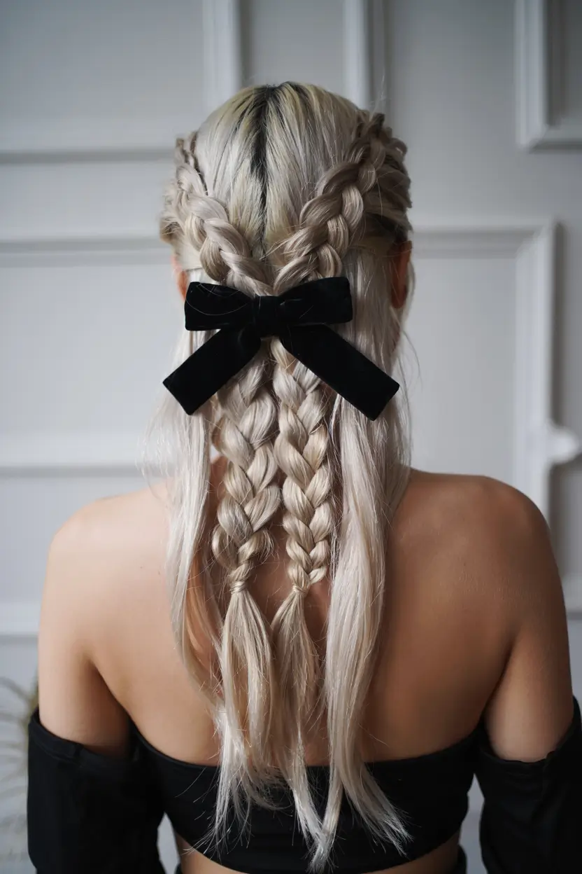 christmas hairstyles for women Nordic Twin Braids with Velvet Touch
