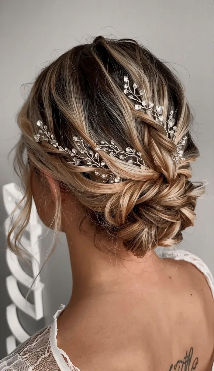 Christmas Holiday Hairstyles 2025 Crystal Braided Bun Perfection