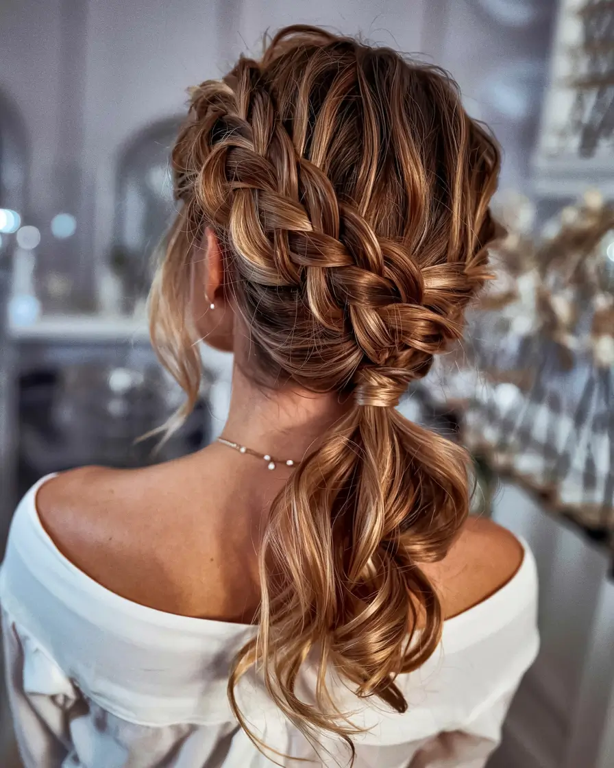 Christmas Holiday Hairstyles 2025 Golden Braided Ponytail Drama
