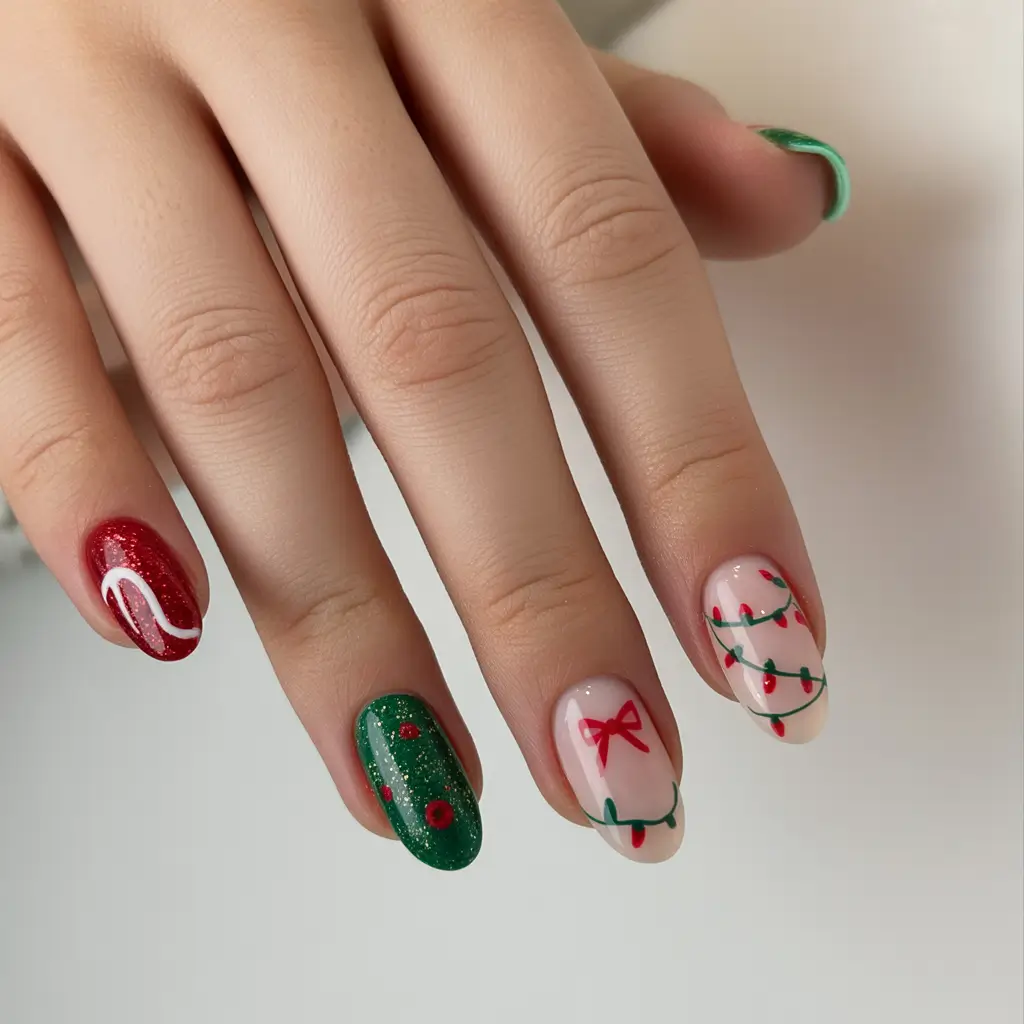 christmas nail art designs Festive Lights & Candy Cane Vibes