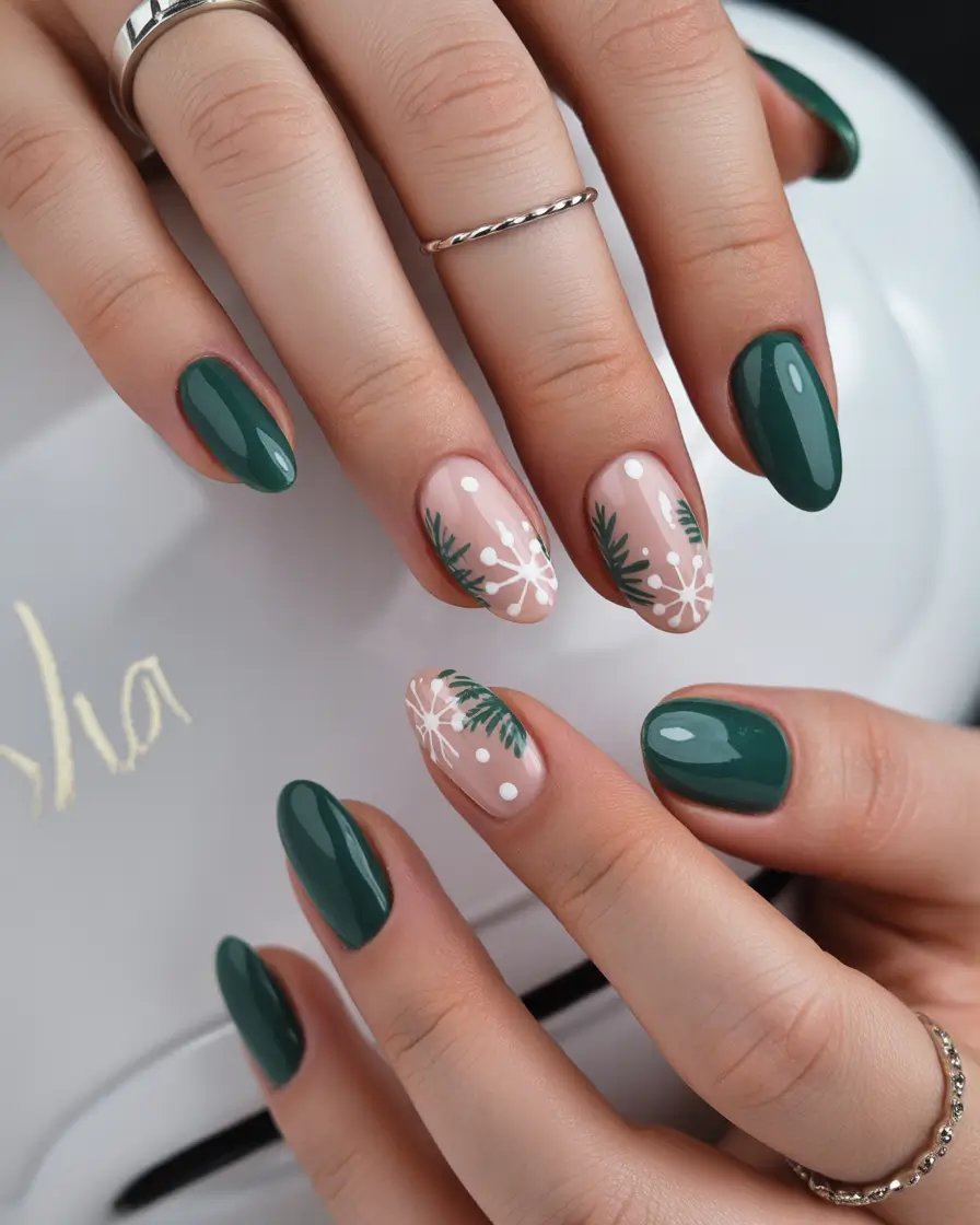 christmas nail art designs Evergreen Elegance with Frosty Details