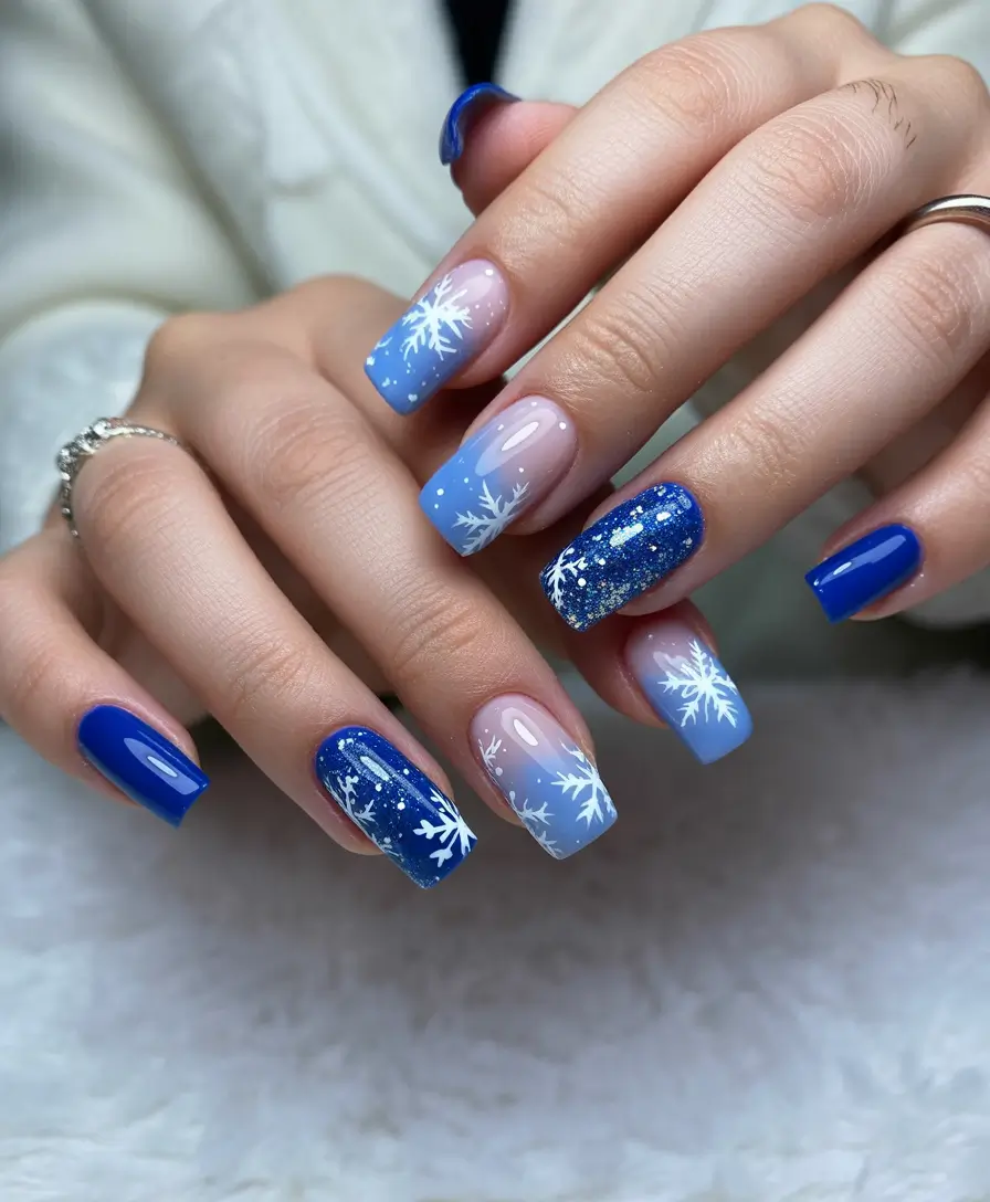 christmas nail art designs Frosted Blue Snowstorm