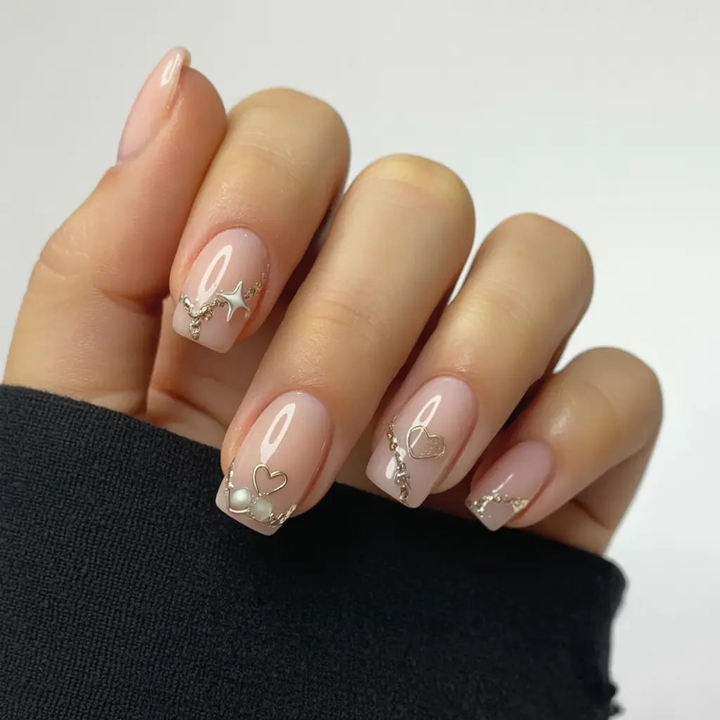 christmas nail art designs short nails golden hearts
