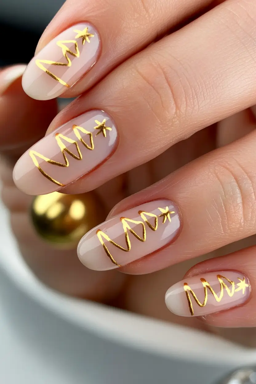 christmas nail art designs winter gold trees