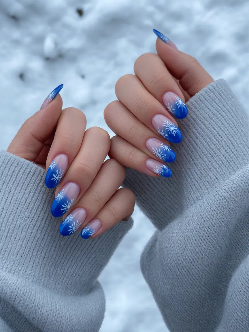 christmas nail art ideas frozen blue snowflakes