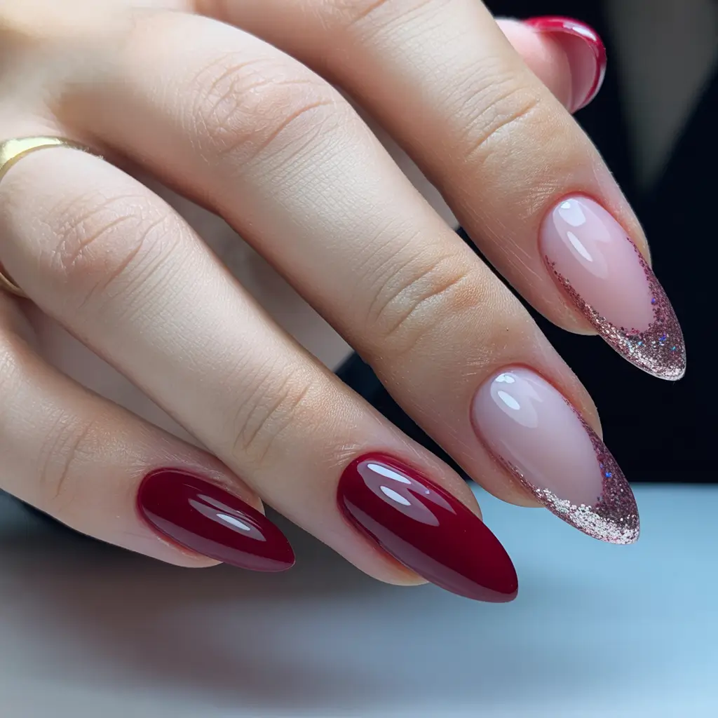 christmas nail art red velvet champagne