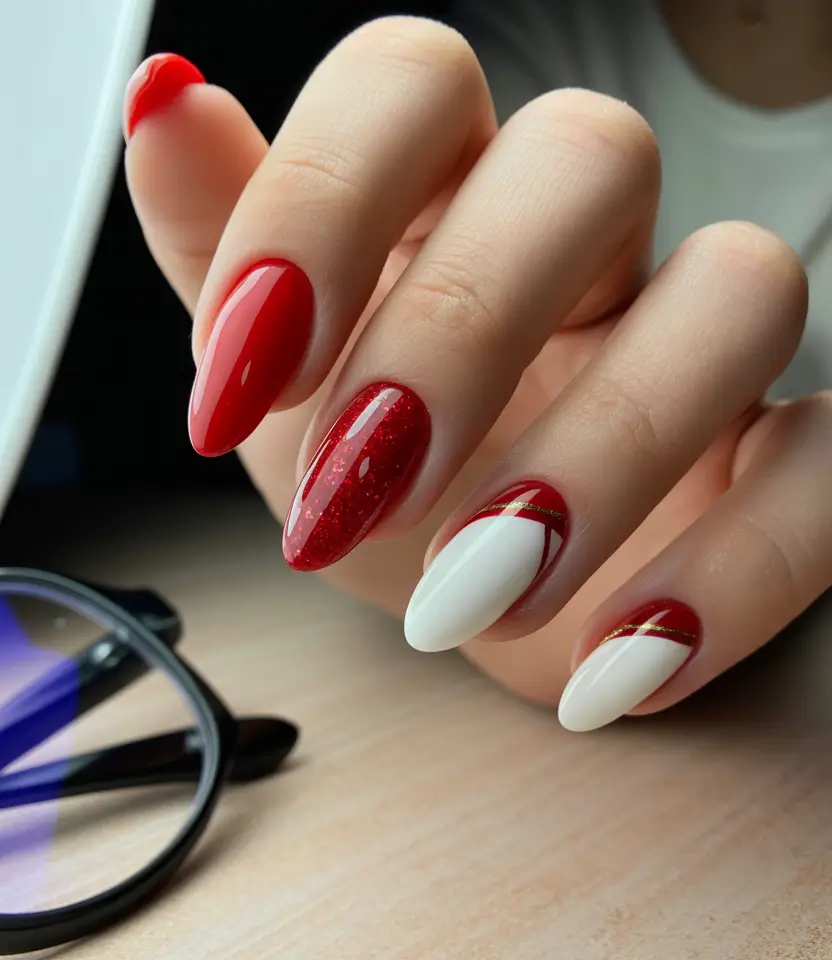 christmas nail art designs Classic Red & White Holiday Twist