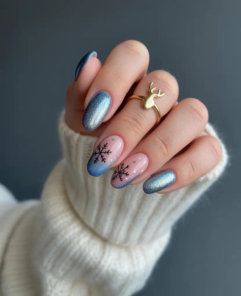 christmas nail art designs Frosty Blue Snowflake Ombre