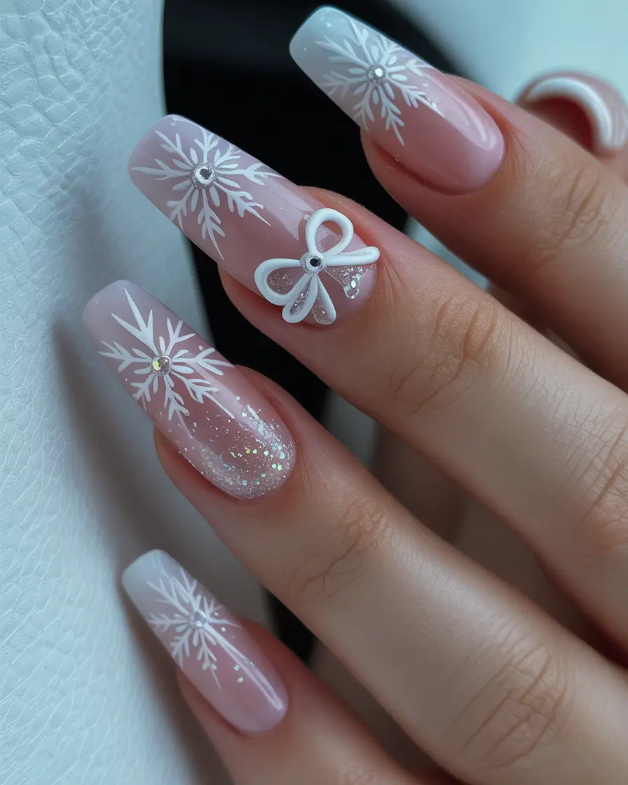 christmas nail art designs Snowflake Bow Charm Design
