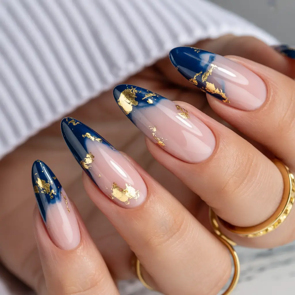 christmas nail art designs Royal Blue and Gold Luxe