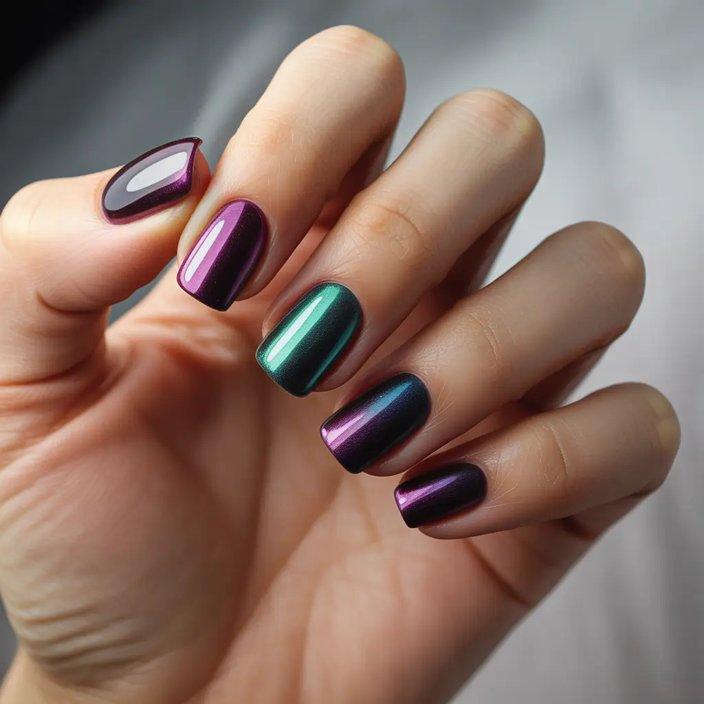 christmas nail colors 2025 Cosmic Aurora Glow