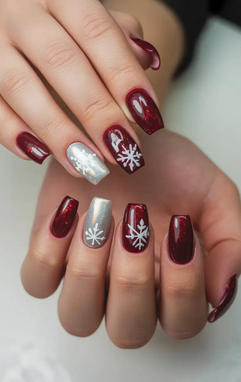 christmas nail colors 2025 Frosted Ruby Elegance