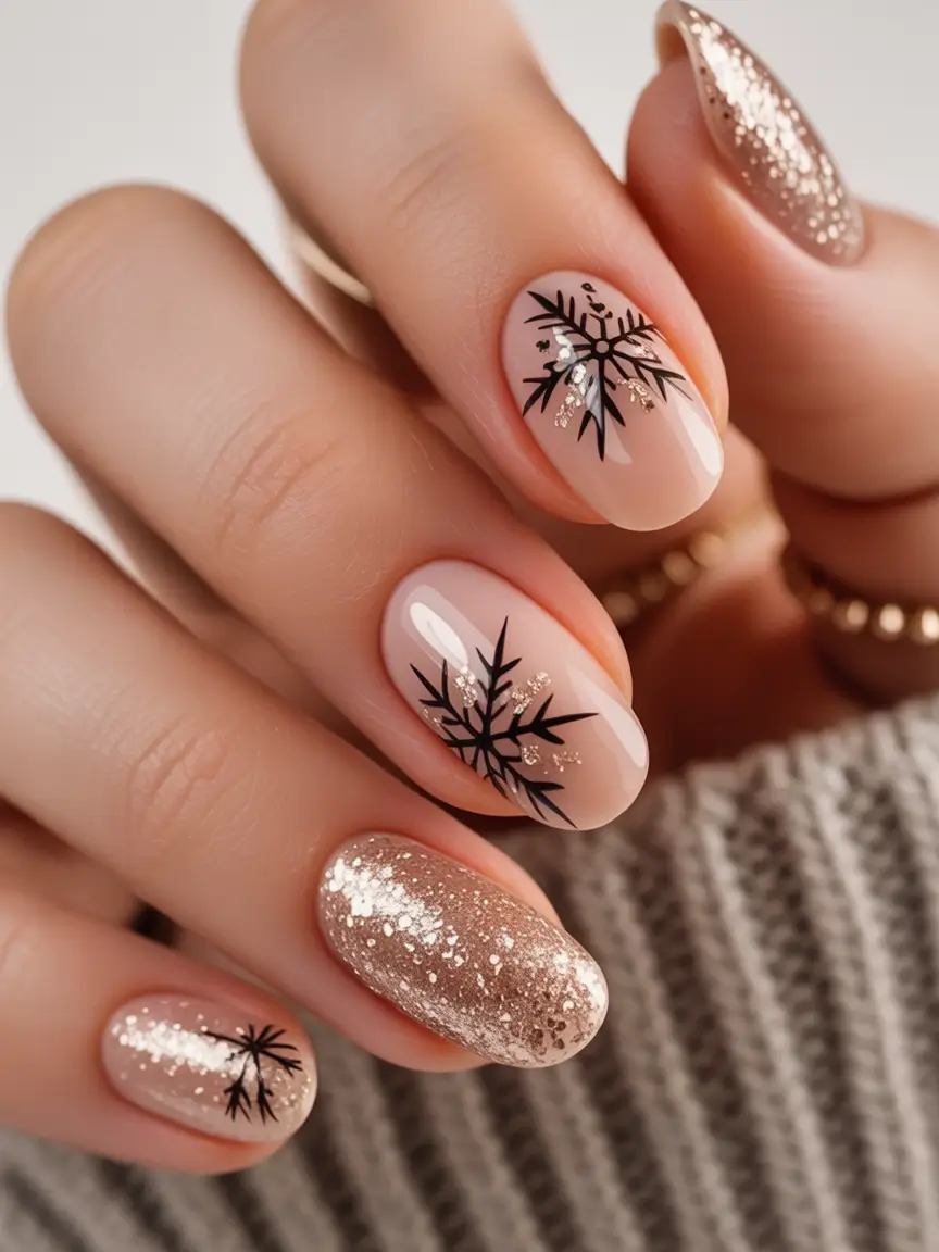 christmas nail colors 2025 Champagne Snowfall