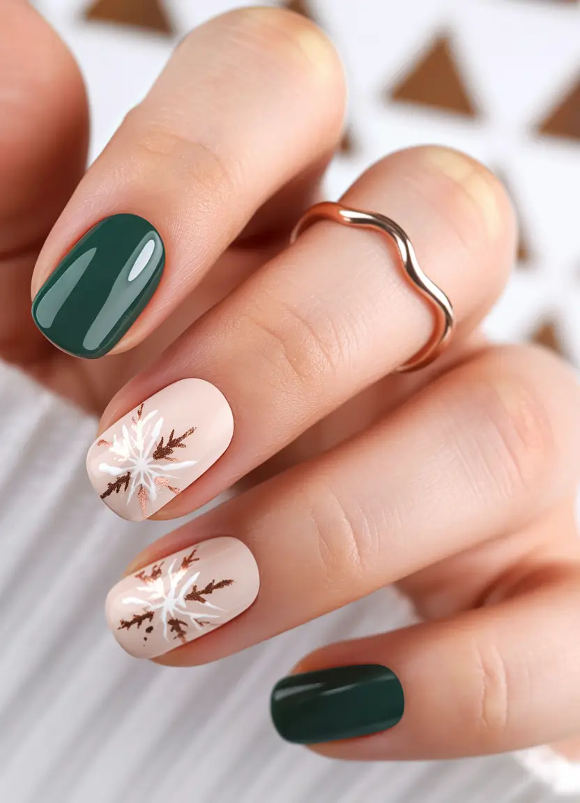 christmas nail colors 2025 Emerald and Snowflake Elegance