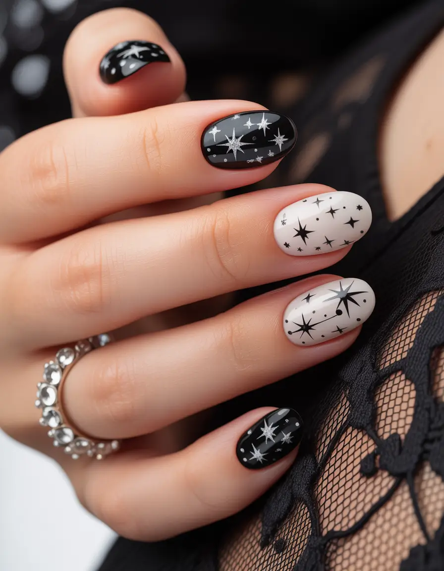 christmas nail colors 2025 Starlit Night Charm