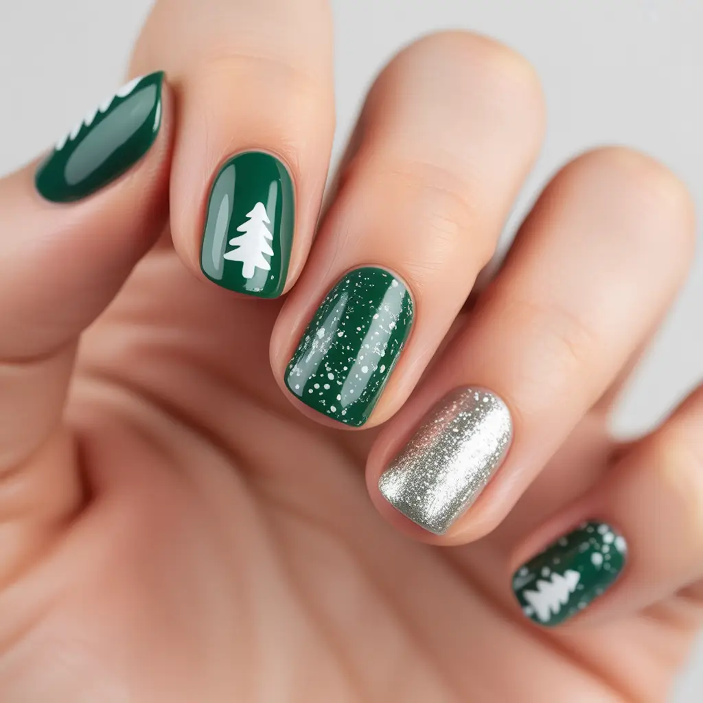 christmas nail colors 2025 Festive Forest Sparkle