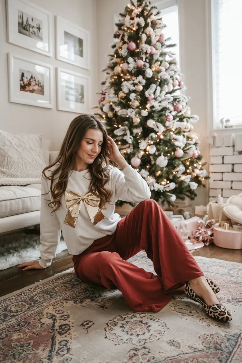 christmas outfits 2025 Golden Bow Glow