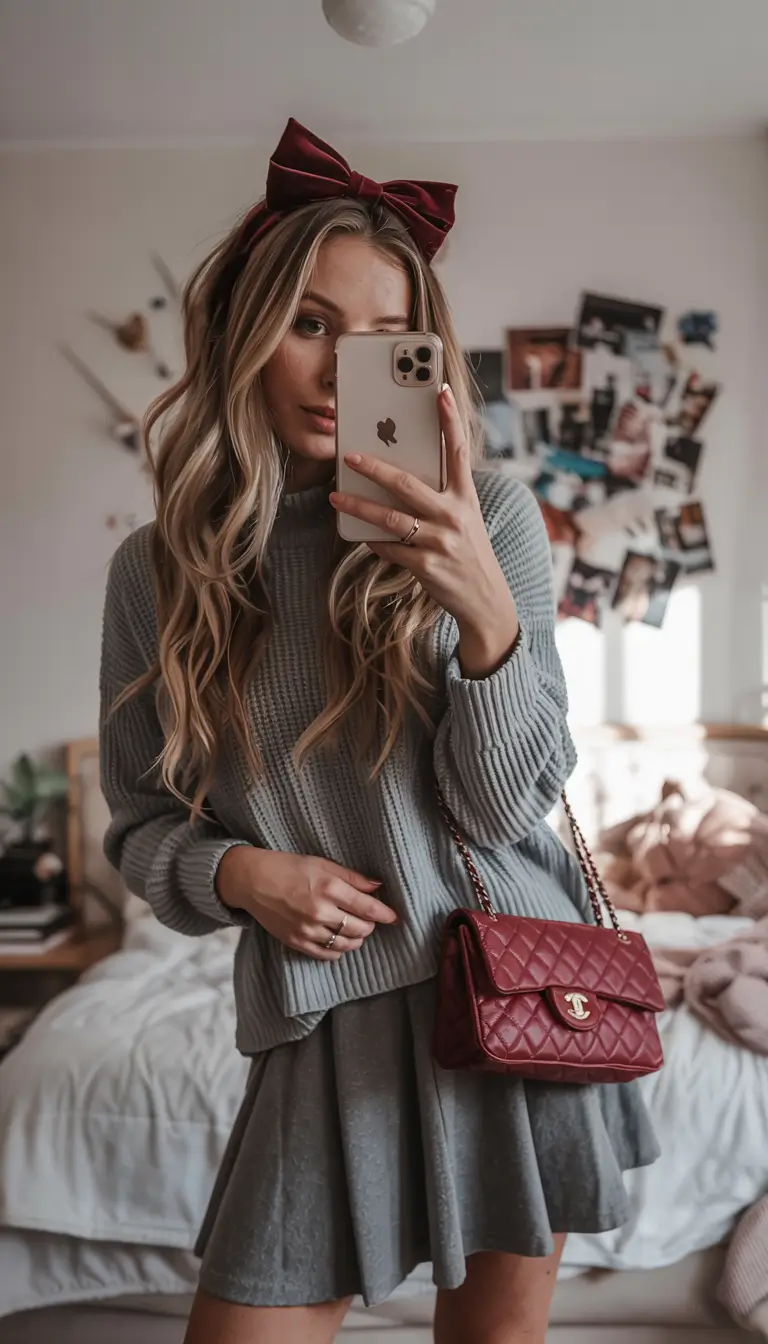 christmas outfits aesthetic Grey Whispers and Berry Accents