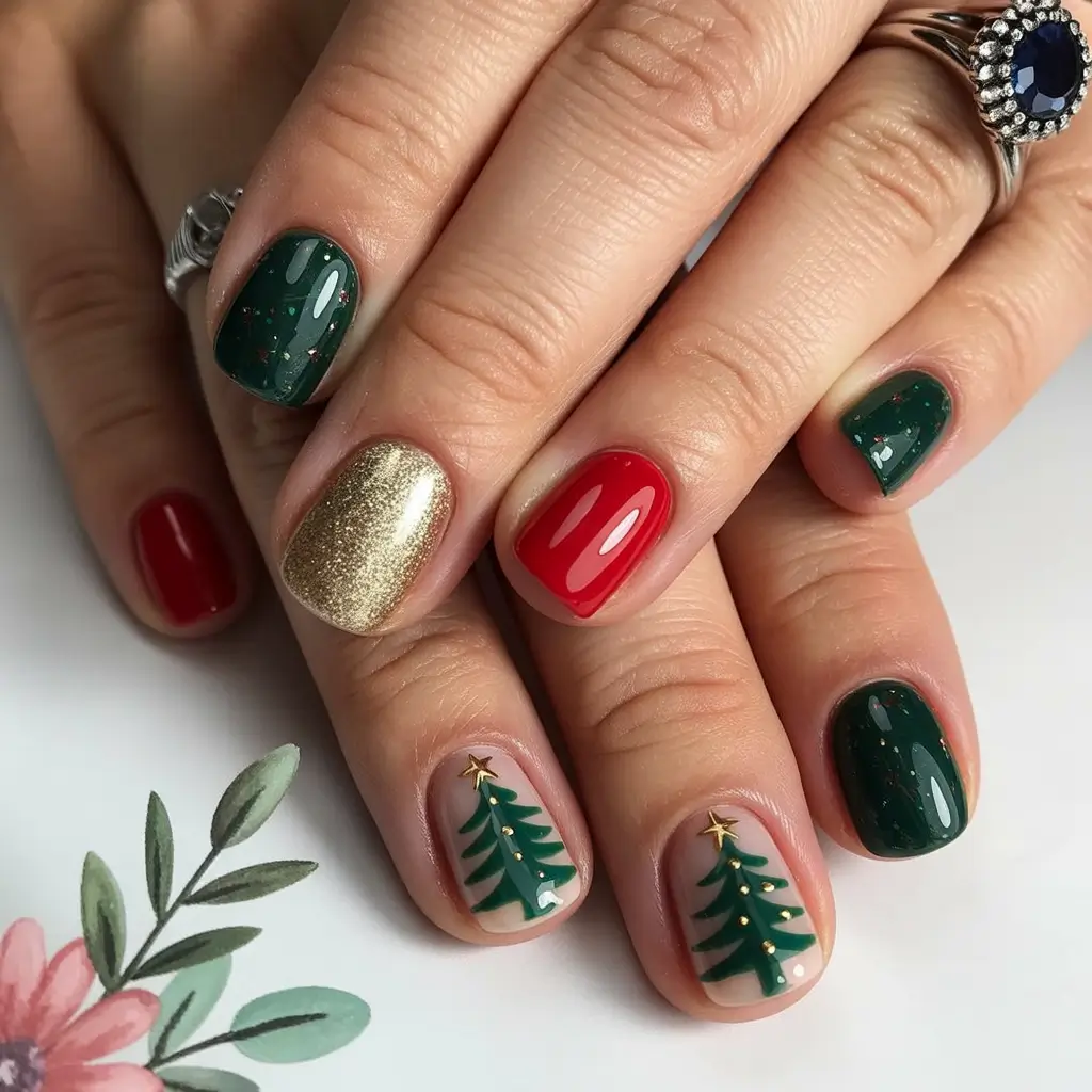 Christmas Tree Nails 2025 Classic Christmas Charm