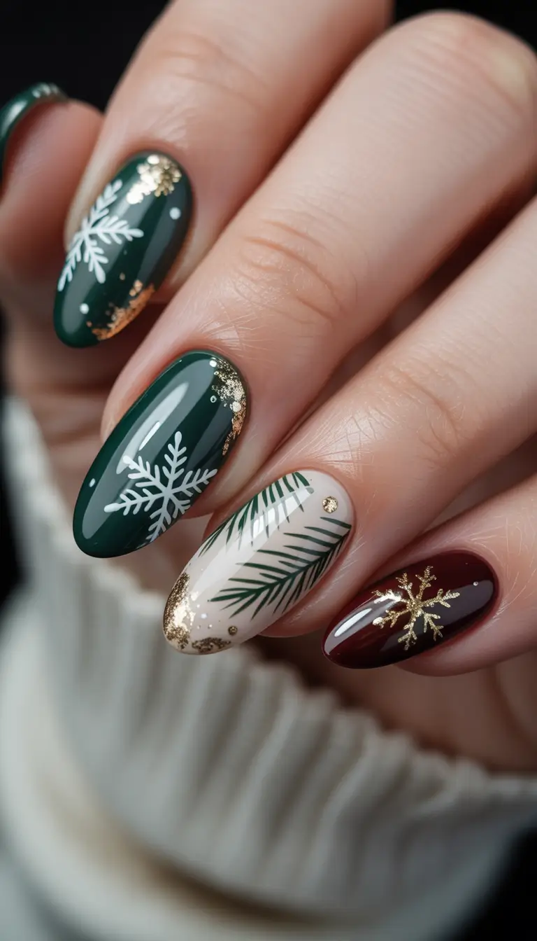 Christmas Tree Nails 2025 Golden Snowfall