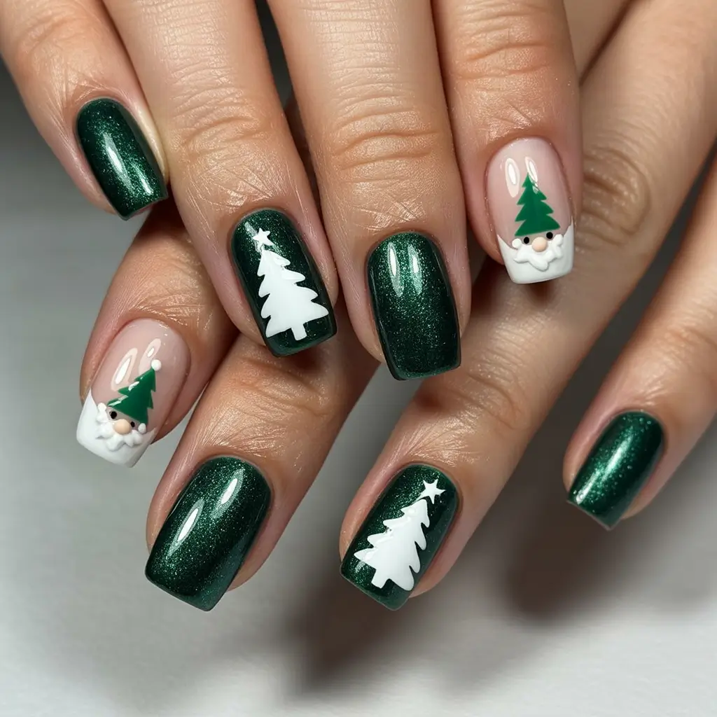 Christmas Tree Nails 2025 Emerald Whimsy