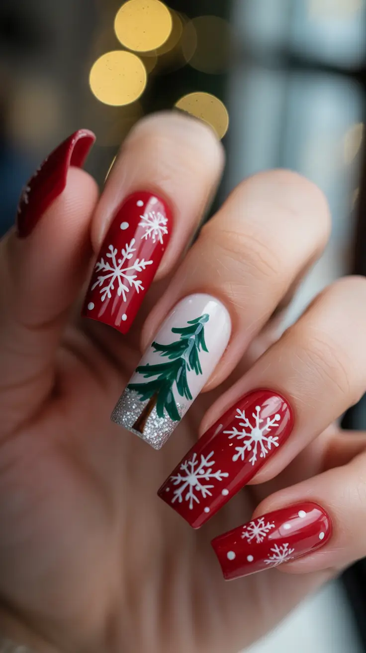 Christmas Tree Nails 2025 Classic Red Wonder